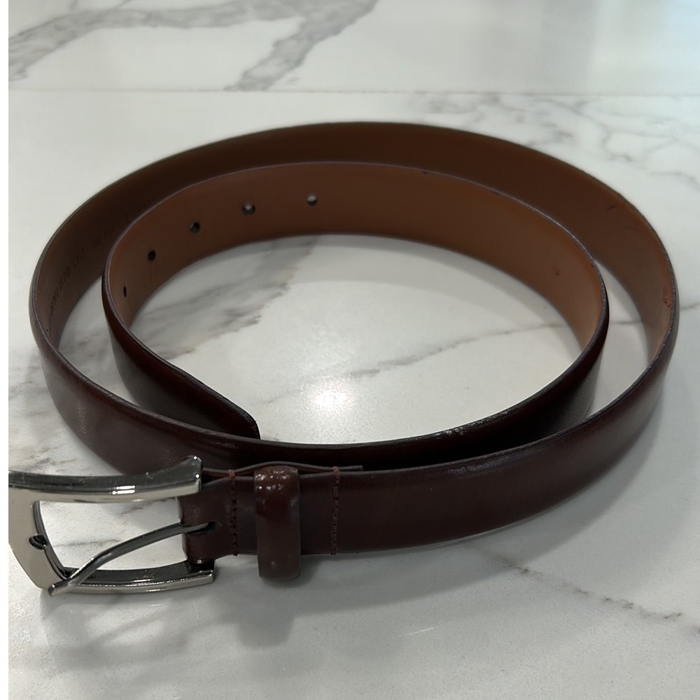 Mens Full Grain Italian Leather Belt Brown Silver Buckle Size 40/100